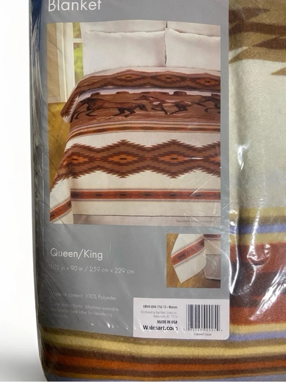 VTG Southwestern Blanket Galloping Horses Running in Desert Western Aztec King/Q